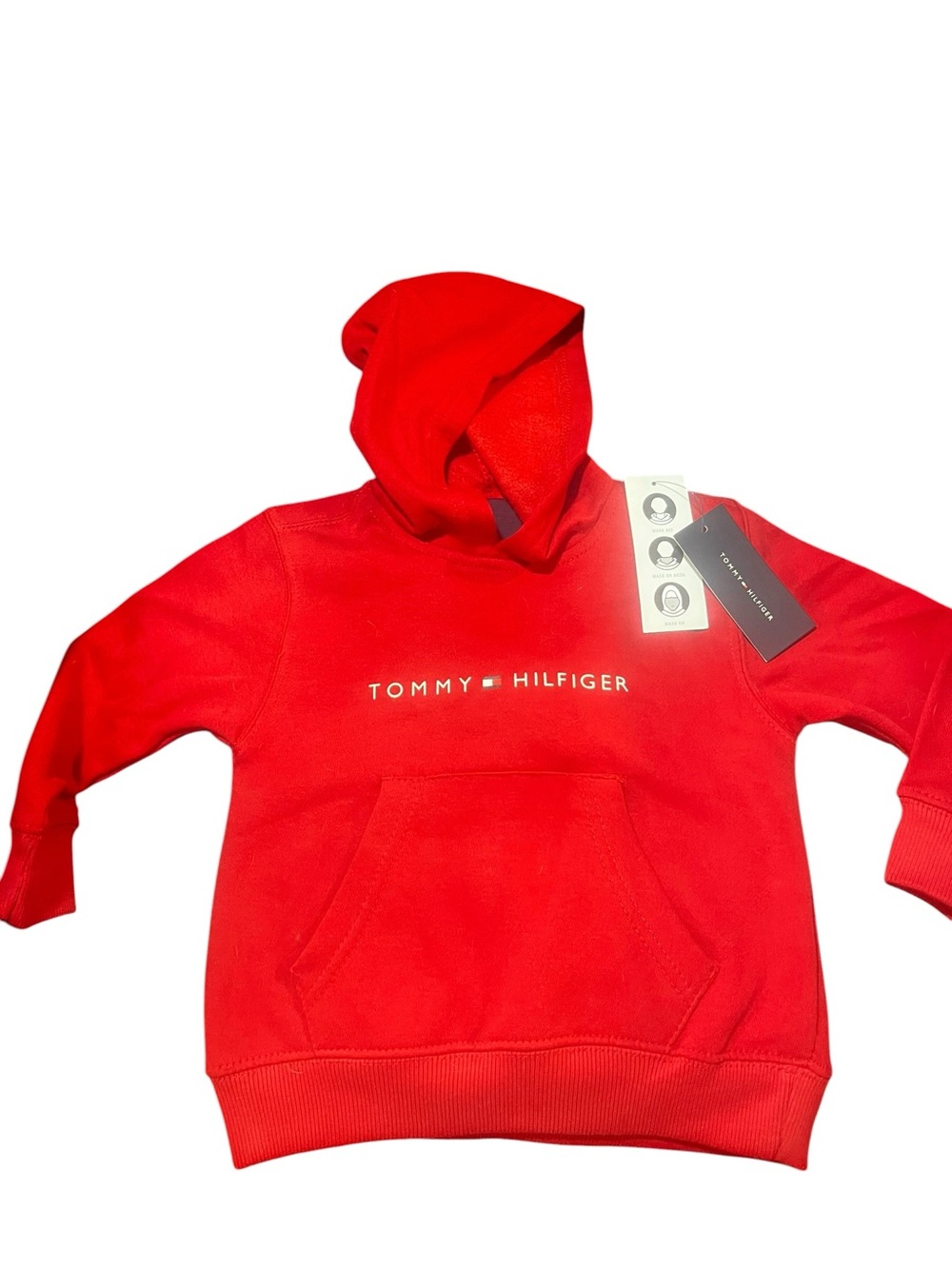 Tommy Hilfiger Bright Red Pullover Hoodie with Logo Tag